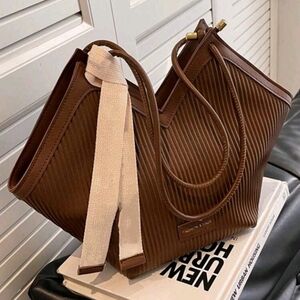 NWT Brown Ribbed Shoulder Bag Purse Handbag Vegan Leather
